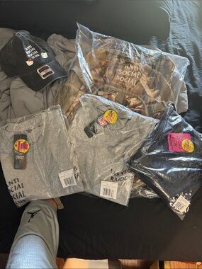 Anti social social club lot.3 tees sealed. Camo backpack nwt.hello kitty hat nwt